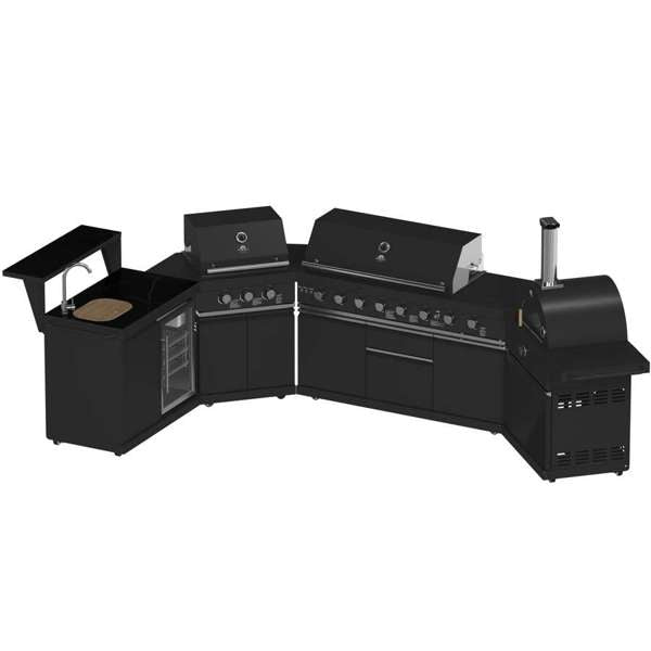 FORNO All’Aperto 99,600 BTU BBQ with 5 Stainless - Steel Burners with Infrared Burners & Side Burner, Sink Module with Black Sintered Stone Countertops, Plancha, Gas Pizza Oven, Bar & Beverage Cente - Ocklawaha Outpost