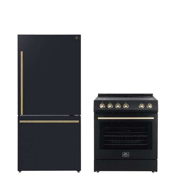 FORNO Premium 2 - Piece Kitchen Bundle - Leonardo Espresso 30" Stainless Steel Electric Range, 31" Stainless Steel Bottom Freezer Refrigerator - Ocklawaha Outpost
