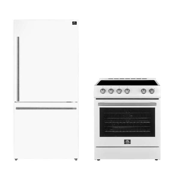 FORNO Premium 2 - Piece Kitchen Bundle - Leonardo Espresso 30" Stainless Steel Electric Range, 31" Stainless Steel Bottom Freezer Refrigerator - Ocklawaha Outpost