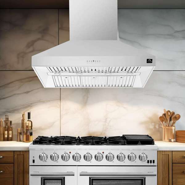 FORNO Premium 3 - Piece Kitchen Bundle - Galiano 48" Freestanding Dual Fuel Range, Maderno 60" Convertible Refrigerator/Freezer, Orvieto 48" Wall Mount Range Hood - Ocklawaha Outpost