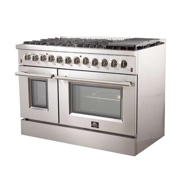 FORNO Premium 3 - Piece Kitchen Bundle - Galiano 48" Freestanding Dual Fuel Range, Maderno 60" Convertible Refrigerator/Freezer, Orvieto 48" Wall Mount Range Hood - Ocklawaha Outpost