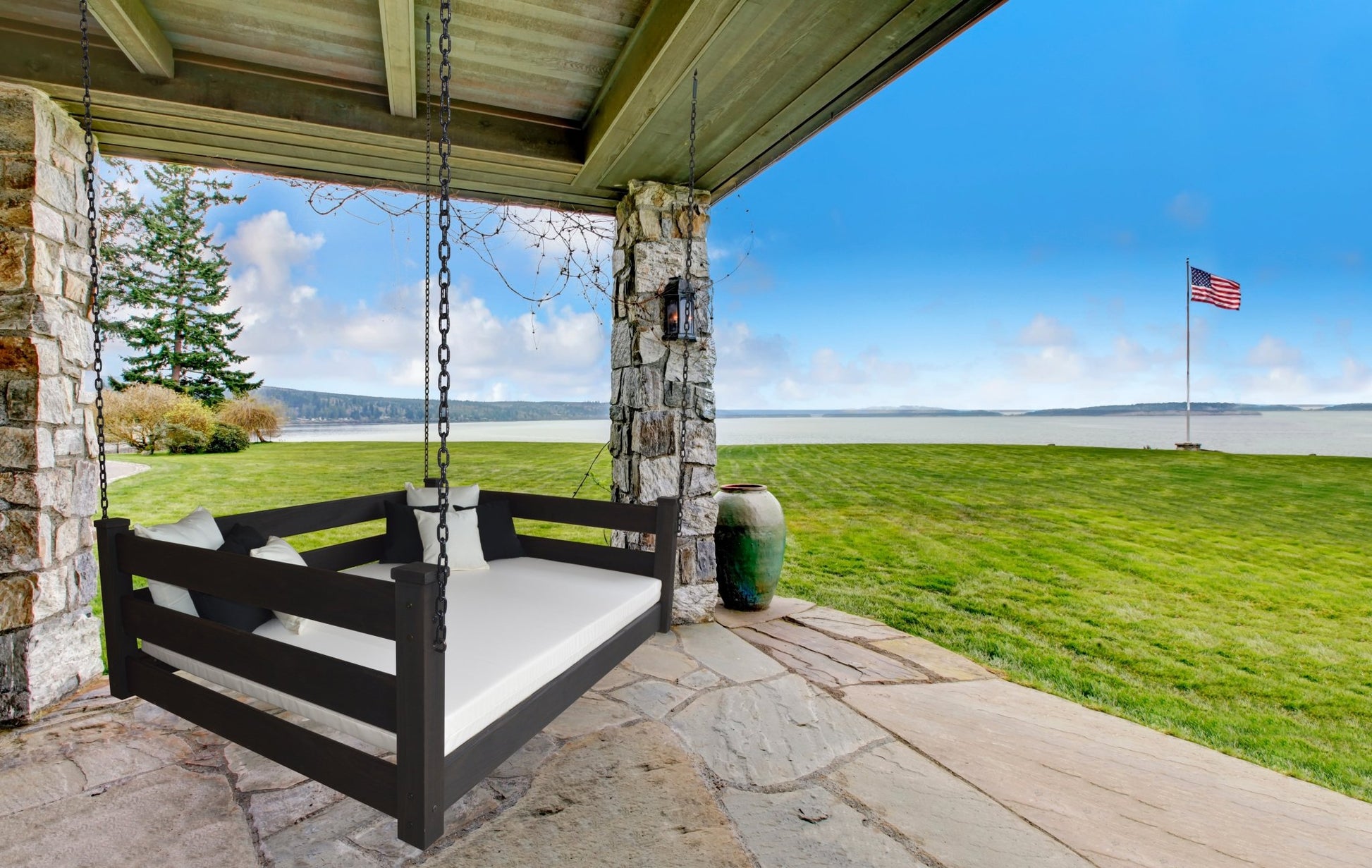 Amish Designed Full Homestead Hanging Daybed w Chain - Ocklawaha Outpost