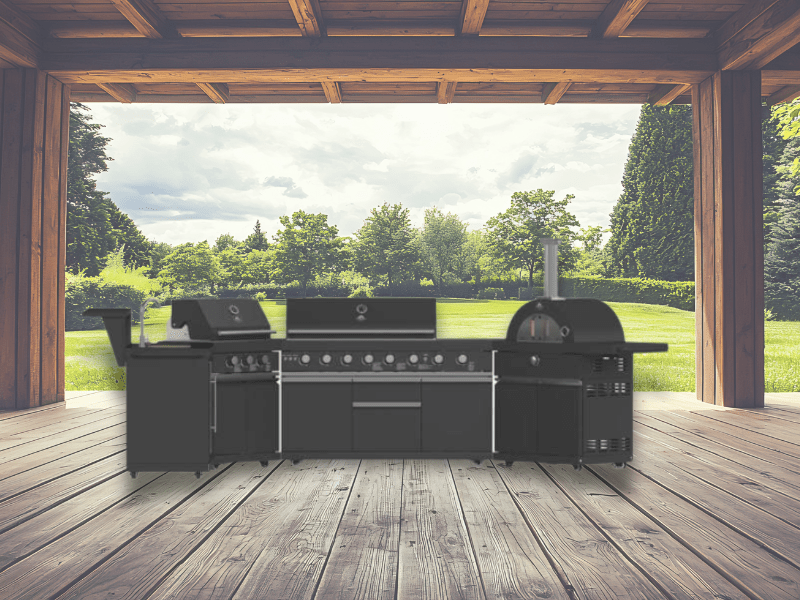 FORNO All’Aperto 99,600 BTU BBQ with 5 Stainless - Steel Burners with Infrared Burners & Side Burner, Sink Module with Black Sintered Stone Countertops, Plancha, Gas Pizza Oven, Bar & Beverage Cente - Ocklawaha Outpost