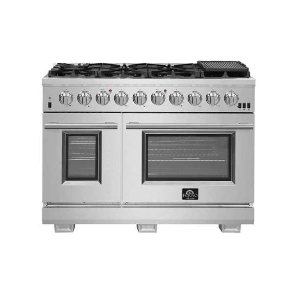 FORNO Premium 3 - Piece Kitchen Bundle - FORNO Capriasca 48" Freestanding Gas Range, FORNO Rizzuto 60" W. Dual Combo Convertible Refrigerator, FORNO 48" Wall Mount Range Hood - Ocklawaha Outpost